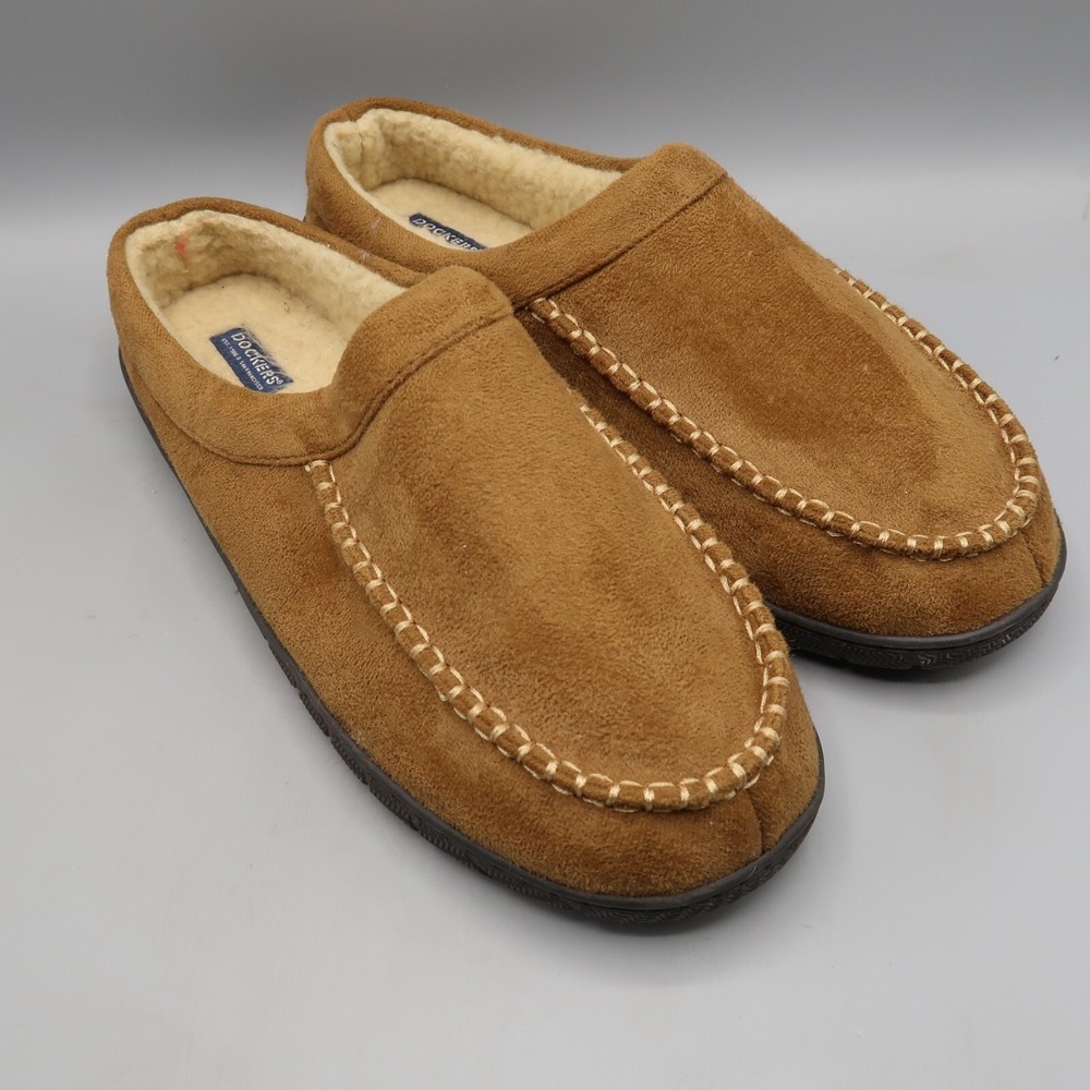 Mens Dockers Tan Closed Toe faux Suede Slippers Size XXL 13 Slip on